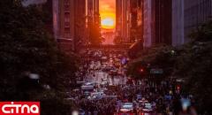 تصویری جالب از هماهنگی خورشید با خیابانی در منهتن نیویورک
