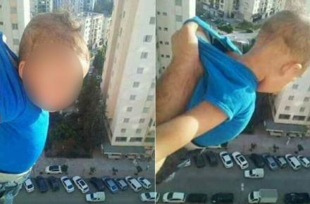 آویزان کردن فرزند از پنجره برای هزار لایک فیس‌بوک! (+عکس)