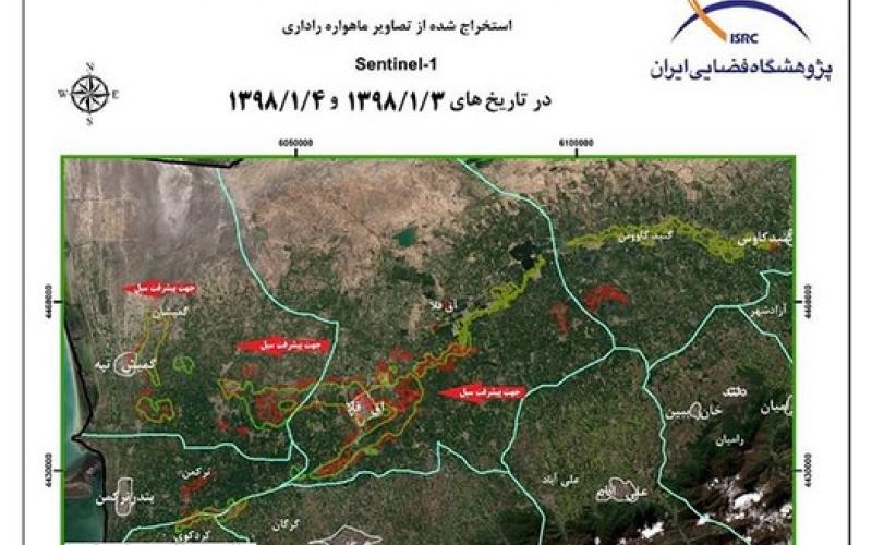 ثبت مسیر حرکت سیل گلستان از آق قلا به سمت گمیشان با ماهواره