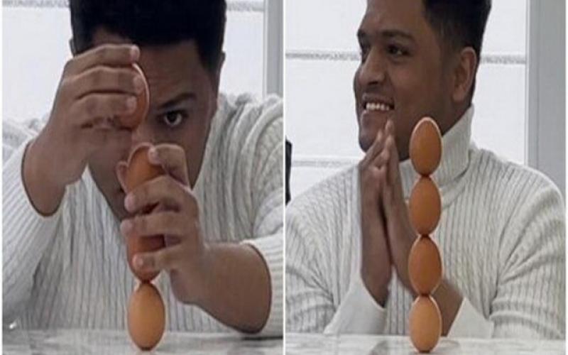 شکستن رکورد گینس با متعادل‌ساختن چهار تخم‌مرغ روی یکدیگر!