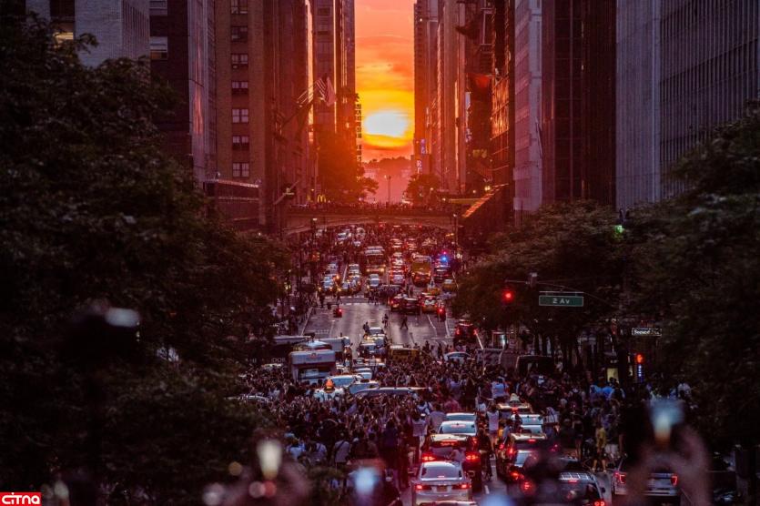 تصویری جالب از هماهنگی خورشید با خیابانی در منهتن نیویورک