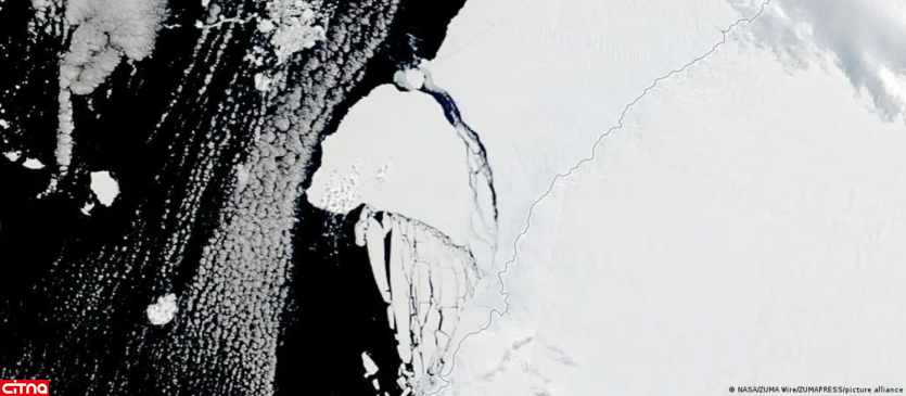انتشار تصاویر ماهواره‌ای از حرکت بزرگترین کوه یخ جهان